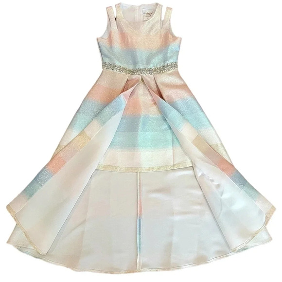 🌈HP-Rare Editions Girls Ombre Metallic Jacquard High Low Dress - Picture 1 of 6